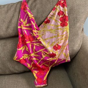 Versace Bathing Suit one piece with pattern scoop-back deep v swimsuit size 2